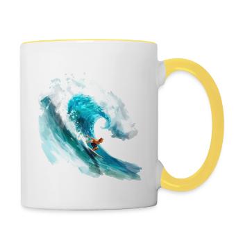 Surfer beim Reiten einer großen Welle in einer 2D- - Tasse zweifarbig - Weiß/Gelb - Rechts