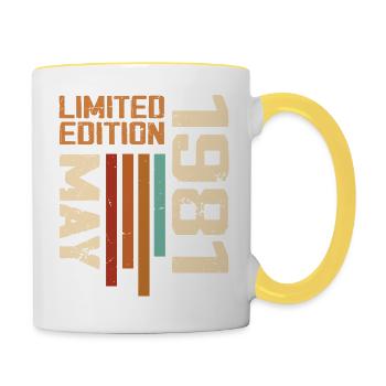 Mai 1981 Vintage Nées En Mai 1981 Anniversaire - Mug contrasté - blanc/jaune - Droite