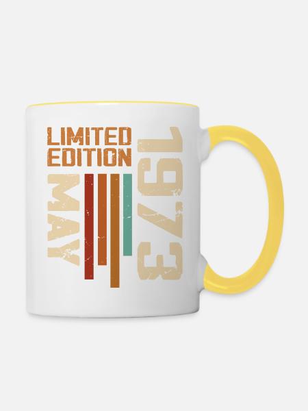 Mai 1973 Jahrgang Jahrgang Mai 1973 Geburtstag - Tasse zweifarbig - Weiß/Gelb