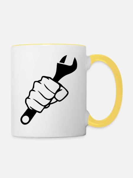 faust schraubenschlüssel - Tasse zweifarbig - Weiß/Gelb