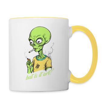 Lustiger Außerirdischer Spruch Aber Ist Es Kunst - Tasse zweifarbig - Weiß/Gelb - Rechts
