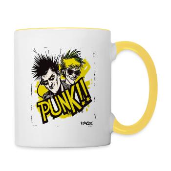 Dessin animé cool sur la musique punk, espèce de punk ! - Mug contrasté - blanc/jaune - Droite