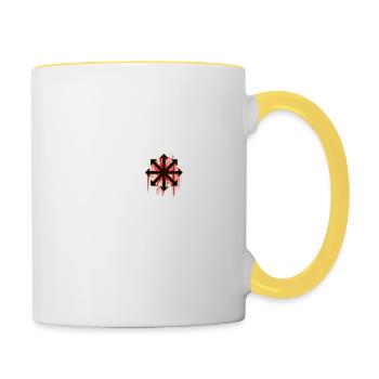 Einhorn Chaos Symbol TShirt Acht Pfeile Magisch - Tasse zweifarbig - Weiß/Gelb - Rechts