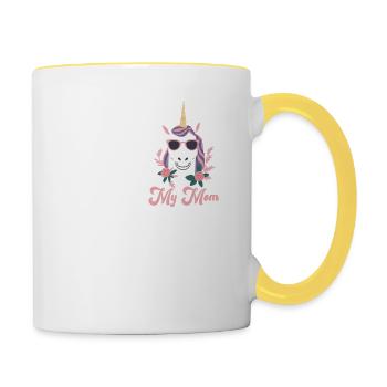 Lustiger Mutter Vergleich Einhorn Mama Design - Tasse zweifarbig - Weiß/Gelb - Rechts