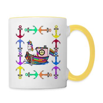 Licornes arc-en-ciel Drapeau arc-en-ciel LGBT - Mug contrasté - blanc/jaune - Droite