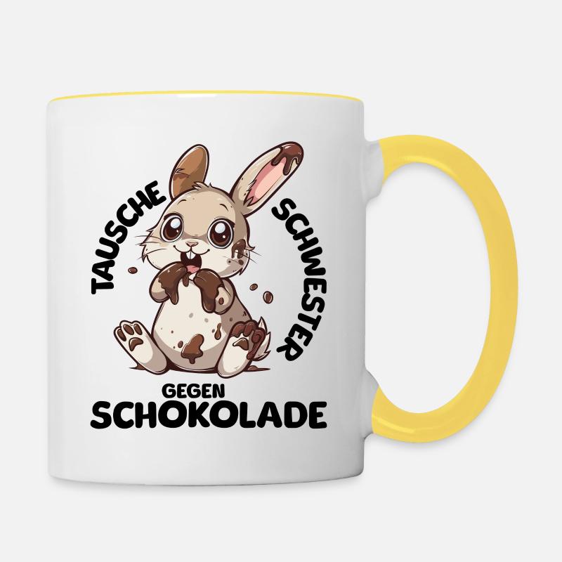 Tausche Schwester gegen Schokolade - Tasse zweifarbig - Weiß/Gelb