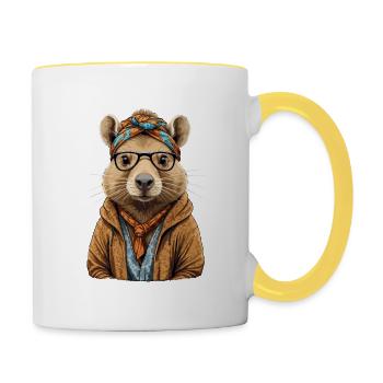 Drôle Capymama Capybara conception de fête des mères - Mug contrasté - blanc/jaune - Droite