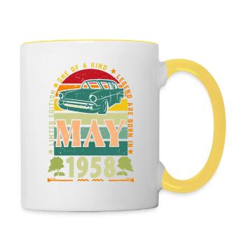 Geburtstagsgeschenk Mai 1958, Mai 1958, Mai 1958. - Tasse zweifarbig - Weiß/Gelb - Rechts