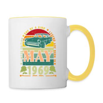 cadeau anniversaire mai 1969, mai 1969, May 1969. - Mug contrasté - blanc/jaune - Droite