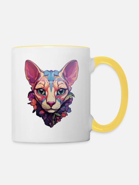 Sphynx-Katzenkopf - Tasse zweifarbig - Weiß/Gelb