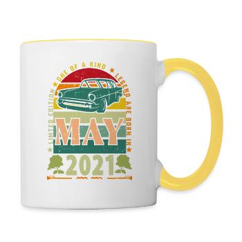Mai 2021, Mai 2021, Mai 2021 Geburtstagsgeschenk. - Tasse zweifarbig - Weiß/Gelb - Rechts