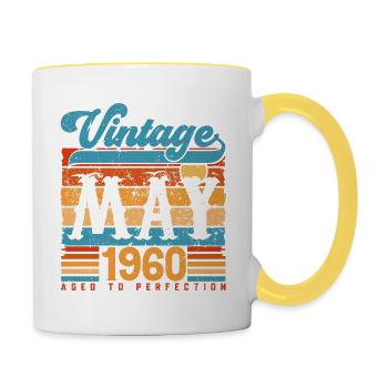 Mai 1960, Jahrgang Mai 1960 Jubiläumsgeschenk. - Tasse zweifarbig - Weiß/Gelb - Rechts