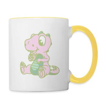 Enfant Dinoe Dinosaure Dragon Enfants Cookies - Mug contrasté - blanc/jaune - Droite