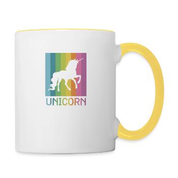 T-shirt licorne vintage - Mignon arc-en-ciel magique - Mug contrasté - blanc/jaune - Droite