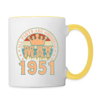 May 1951. May 1951 Birthday Gift. May 1951 - Contrasting Mug - white/yellow - Right