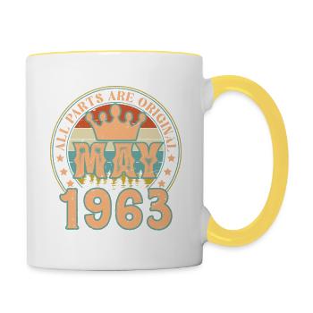 Mai 1963. Mai 1963 Geburtstagsgeschenk. Mai 1963 - Tasse zweifarbig - Weiß/Gelb - Rechts
