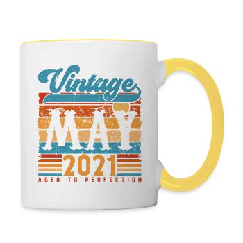 Mai 2021, Vintage-Geburtstagsgeschenk Mai 2021. - Tasse zweifarbig - Weiß/Gelb - Rechts