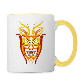 Kumadori-Wut: Entfessle den Krieger in dir - Tasse zweifarbig - Weiß/Gelb - Rechts