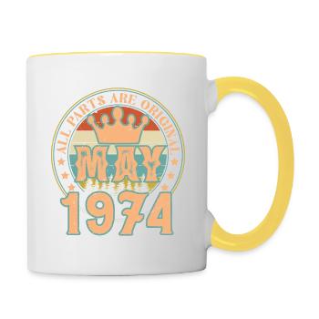May 1974. May 1974 Birthday Gift. May 1974 - Contrasting Mug - white/yellow - Right