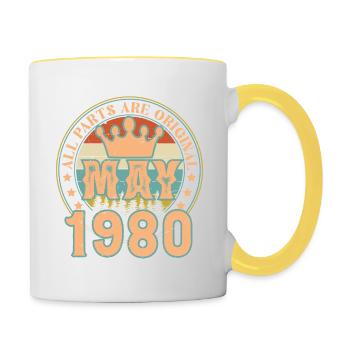 Mai 1980. Mai 1980 Geburtstagsgeschenk. Mai 1980 - Tasse zweifarbig - Weiß/Gelb - Rechts
