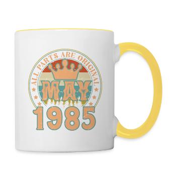 Mai 1985. Mai 1985 Geburtstagsgeschenk. Mai 1985 - Tasse zweifarbig - Weiß/Gelb - Rechts