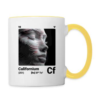 AI am Californium (at) Modezeitschrift nerdy - Tasse zweifarbig - Weiß/Gelb - Rechts