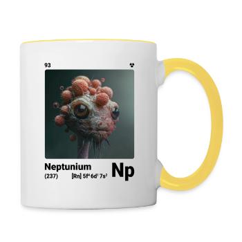 AI am Neptunium (at) Modezeitschrift nerdy - Tasse zweifarbig - Weiß/Gelb - Rechts