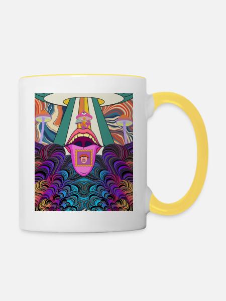 Psychedelic Rave Design - Tasse zweifarbig - Weiß/Gelb
