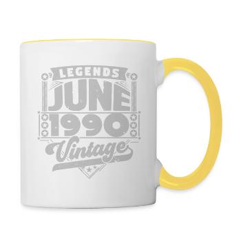 Cadeau Vintage Anniversaire Juin 1990, juin 1990. - Mug contrasté - blanc/jaune - Droite