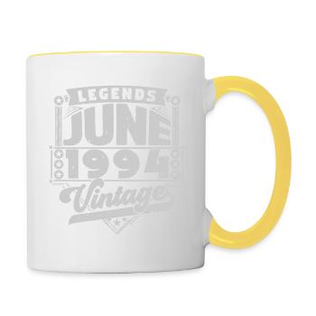 Vintage Geschenk Jubiläum Juni 1994, Juni 1994. - Tasse zweifarbig - Weiß/Gelb - Rechts