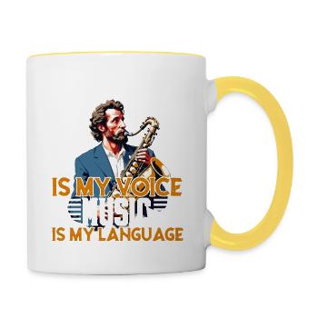 Conception de saxophone amusante pour les amateurs de musique jazz - Mug contrasté - blanc/jaune - Droite