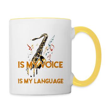 Lustiges Saxophon Design Saxophonspieler Spruch - Tasse zweifarbig - Weiß/Gelb - Rechts