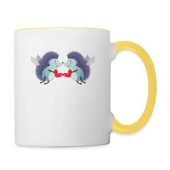 Hérisson Baisers Drôle Deux Hérissons Amoureux Partenaire - Mug contrasté - blanc/jaune - Droite