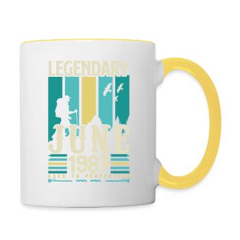 Juni 1987 Geburtstagsgeschenk, Jahrgang Juni 1987. - Tasse zweifarbig - Weiß/Gelb - Rechts