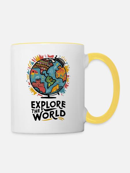 ERKUNDE DIE WELT - Tasse zweifarbig - Weiß/Gelb
