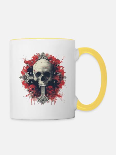 Skull Cross - Tasse zweifarbig - Weiß/Gelb