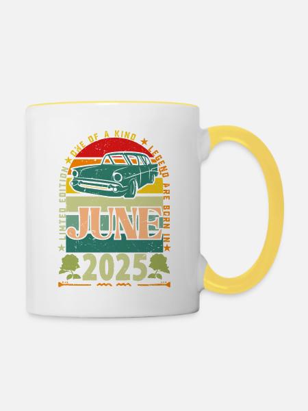 cadeau anniversaire juin 2025. Juin 2025 June 2025 - Mug contrasté - blanc/jaune