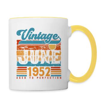 Juni 1952, Vintage-Jubiläumsgeschenk Juni 1952. - Tasse zweifarbig - Weiß/Gelb - Rechts