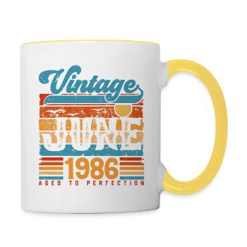 June 1986, Vintage Birthday Gift June 1986. - Contrasting Mug - white/yellow - Right