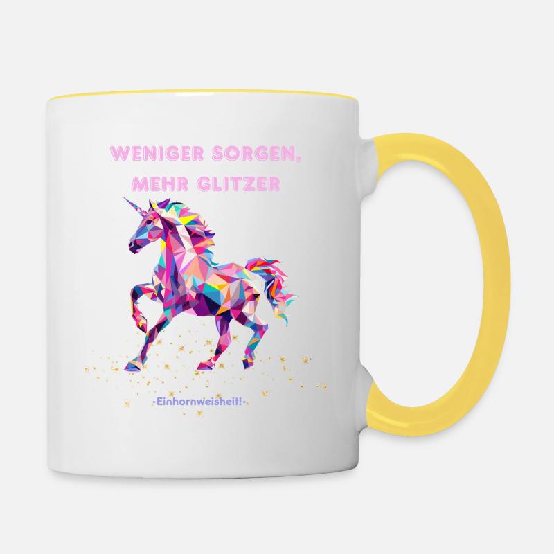 Less worries, more glitter -unicorn wisdom- - Contrasting Mug - white/yellow