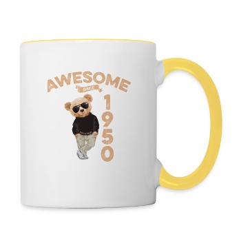 1950 Geburtstag Cool Teddy Bär Awesome since - Tasse zweifarbig - Weiß/Gelb - Rechts