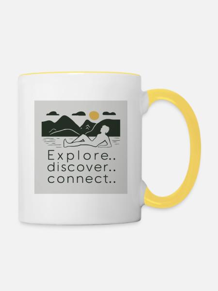 ERFORSCHEN. ENTDECKEN. VERBINDEN. - Tasse zweifarbig - Weiß/Gelb