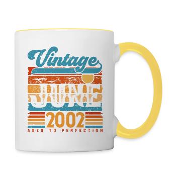 Juni 2002, Vintage-Jubiläumsgeschenk Juni 2002. - Tasse zweifarbig - Weiß/Gelb - Rechts
