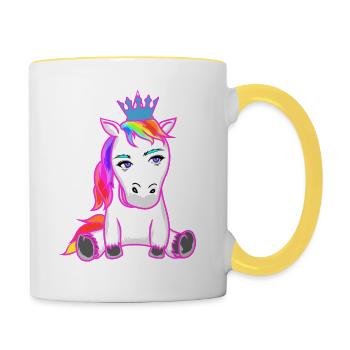 Einhorn Einhörner Fabelwesen Fabeltiere Kind - Tasse zweifarbig - Weiß/Gelb - Rechts