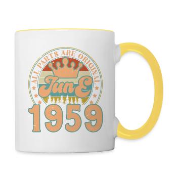Juni 1959. Juni 1959 Geburtstagsgeschenk. Juni - Tasse zweifarbig - Weiß/Gelb - Rechts