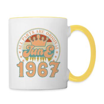 Juni 1967. Juni 1967 Geburtstagsgeschenk. Juni - Tasse zweifarbig - Weiß/Gelb - Rechts