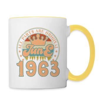 June 1963. June 1963 Birthday Gift. June - Contrasting Mug - white/yellow - Right