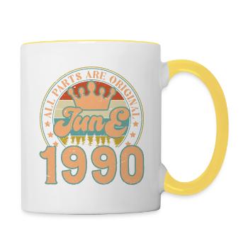 Juin 1990. Cadeau d’anniversaire juin 1990. June - Mug contrasté - blanc/jaune - Droite
