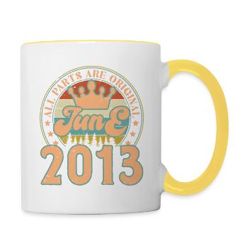 Juni 2013. Geburtstagsgeschenk Juni 2013. Juni - Tasse zweifarbig - Weiß/Gelb - Rechts