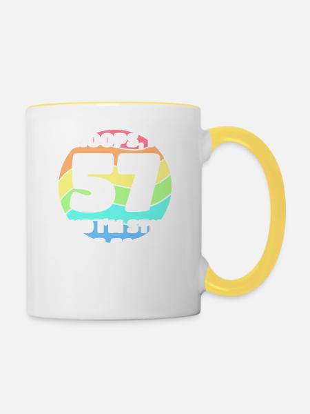 57. Geburtstag 57 BDay Lesbisch Schwul Bi Trans - - Tasse zweifarbig - Weiß/Gelb